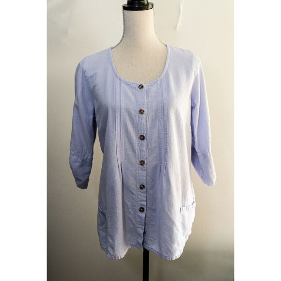 Color Me Cotton Periwinkle lavendar purple S Women's button up blouse roll tab - Picture 1 of 5